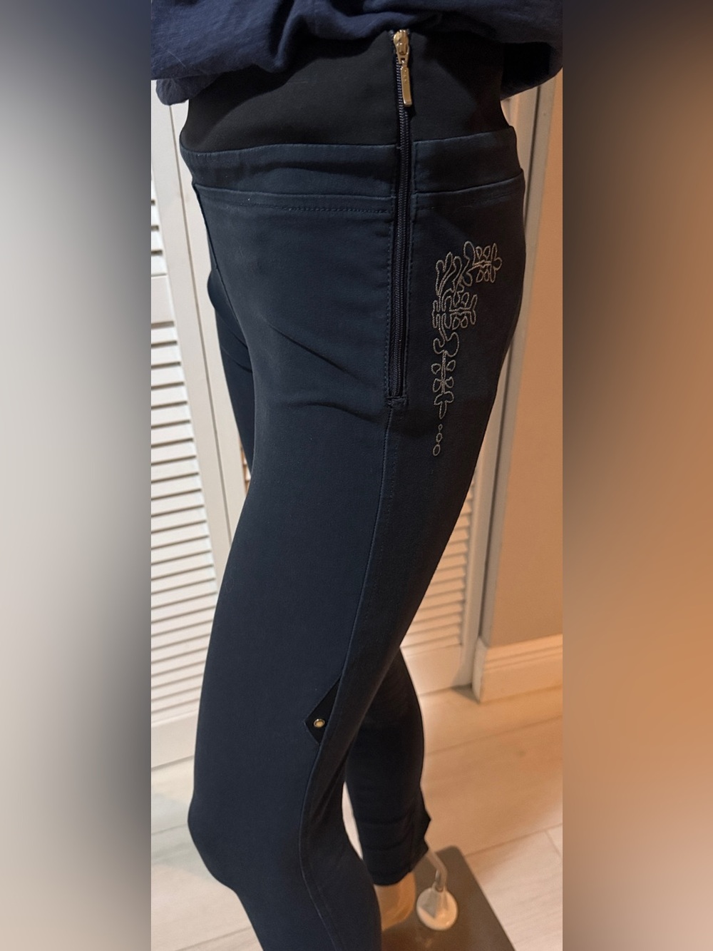 Equiline Women’s Navy Full Grip Breeches Gold Detail Italian Equestrian Breeches
